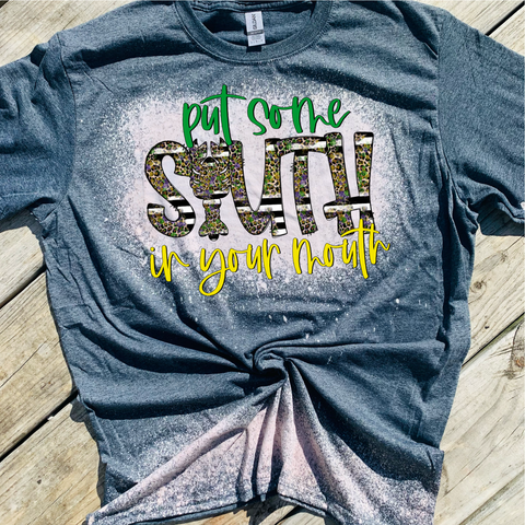 Put Some South in Your Mouth Crawfish Mardi Gras Sublimation Transfer or Bleached Tee