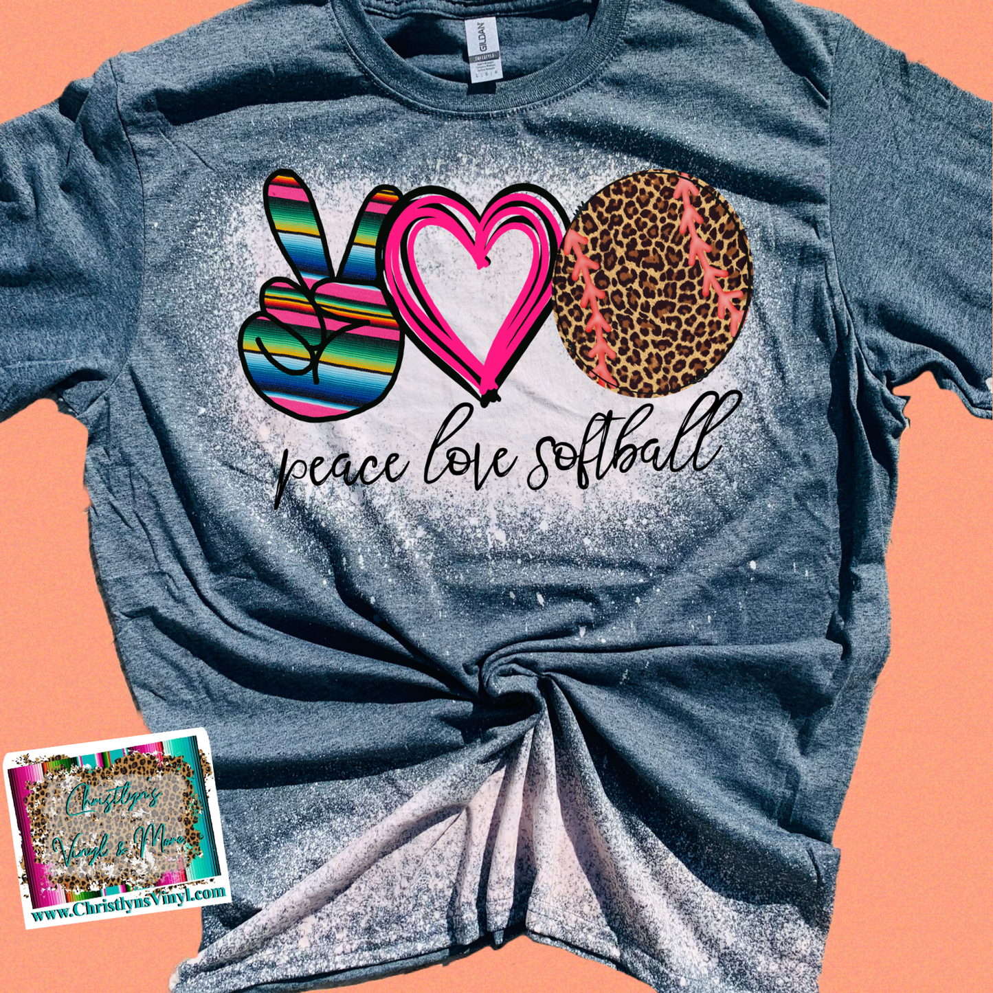 Peace Love Softball Serape Sublimation Transfer or Bleached Grey Tee