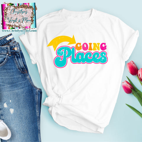 Going Places Retro Sublimation Transfer or White Tee