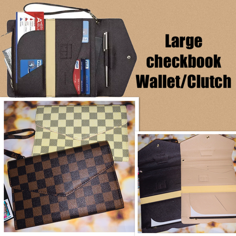 Large Cream or Brown Checkered Wallet/Purse