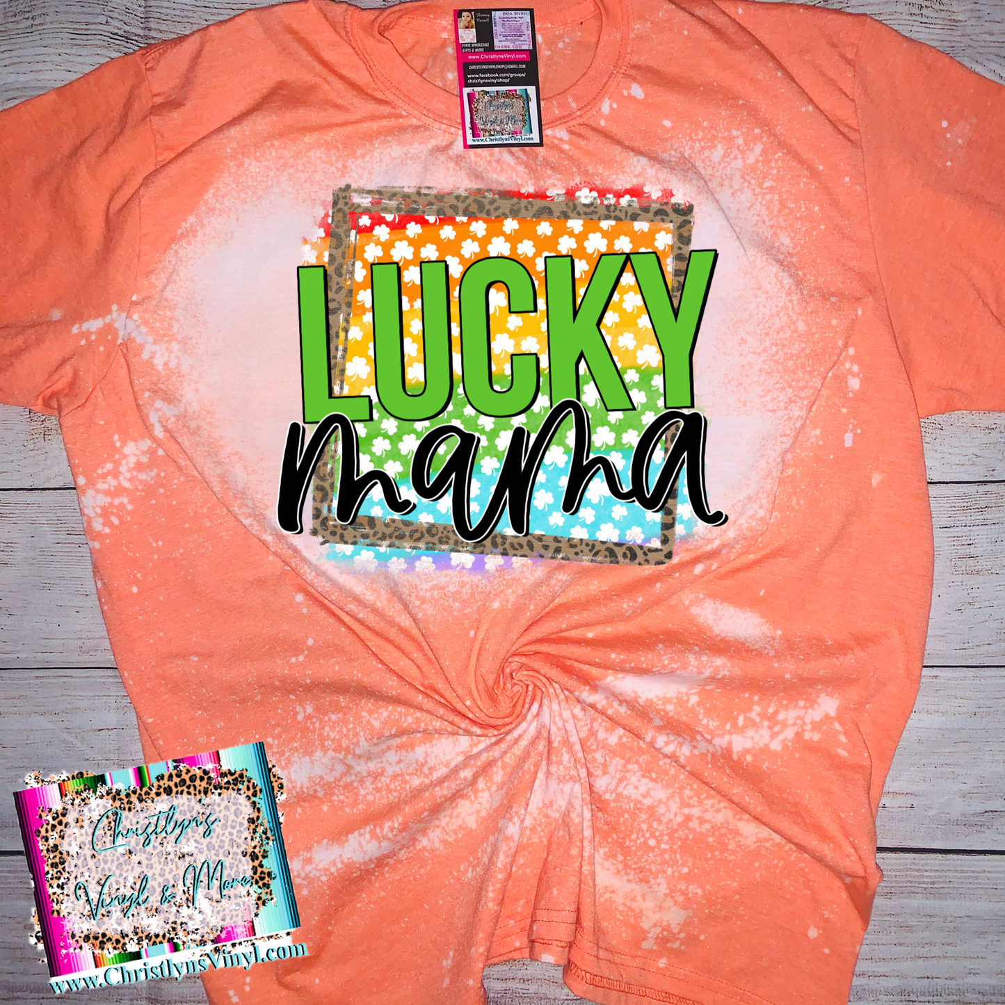 Lucky Mama Tie Dye Cheetah Name St Patrick’s Day Bleached Tee or Sublimation Transfer