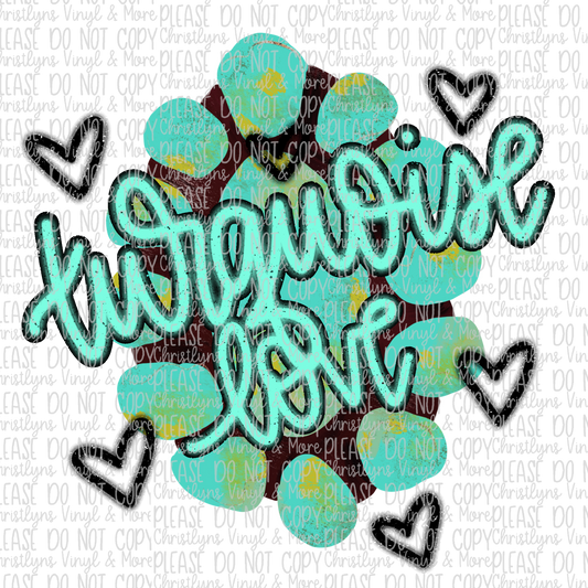 Turquoise Love Hearts Brown Sublimation Transfer