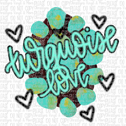 Turquoise Love Hearts Brown Sublimation Transfer