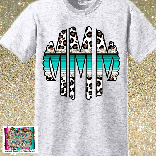 Western Teal Cheetah Monogram Sublimation Transfer