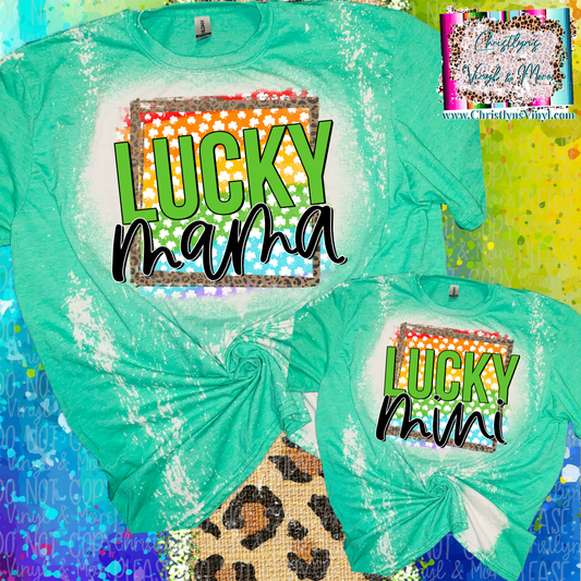 Lucky Mama Tie Dye Cheetah Name St Patrick’s Day Bleached Tee or Sublimation Transfer