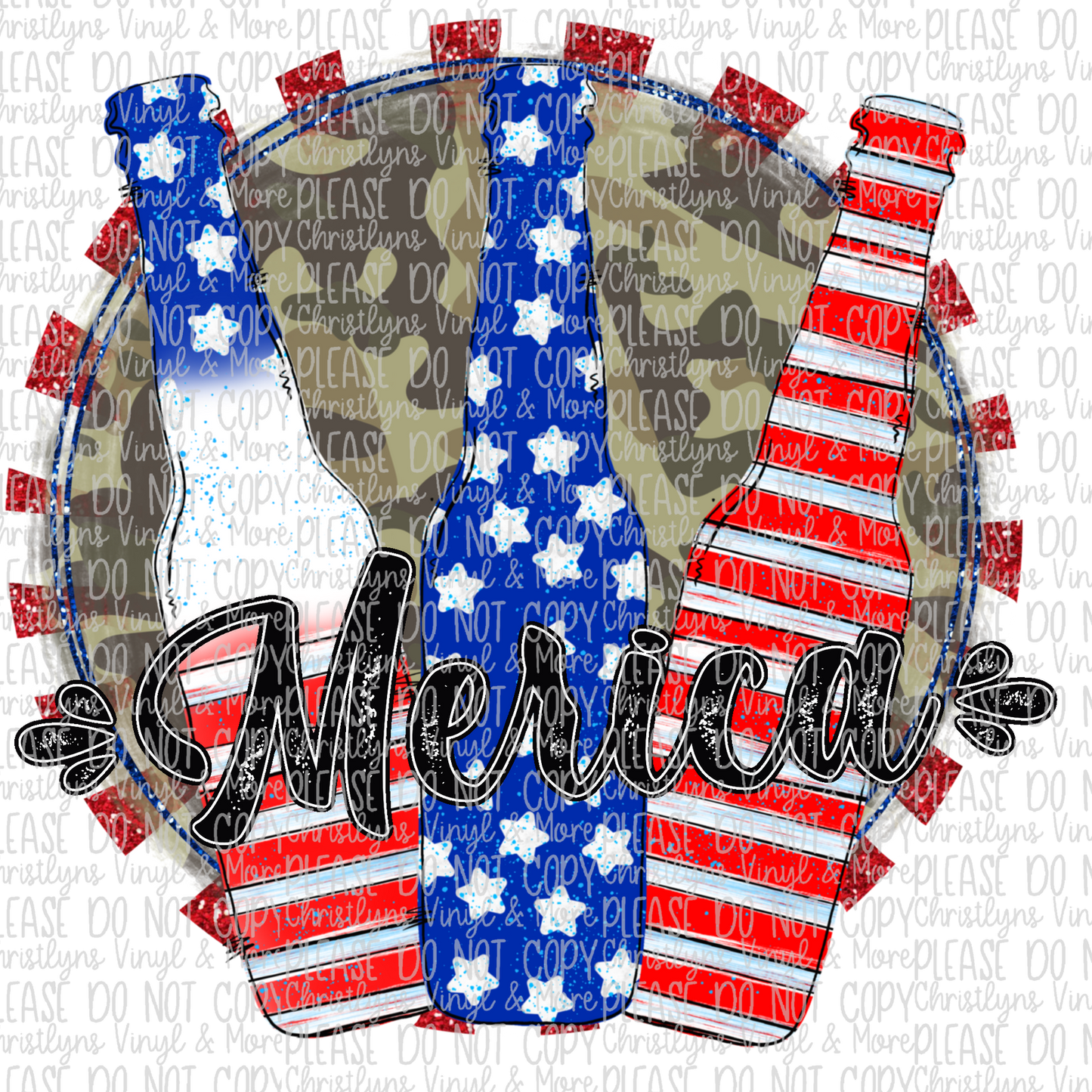 Camo Beer Longnecks 4th of July Sublimation Transfers