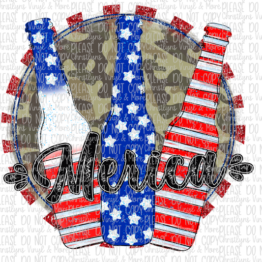 Camo Beer Longnecks 4th of July Sublimation Transfers