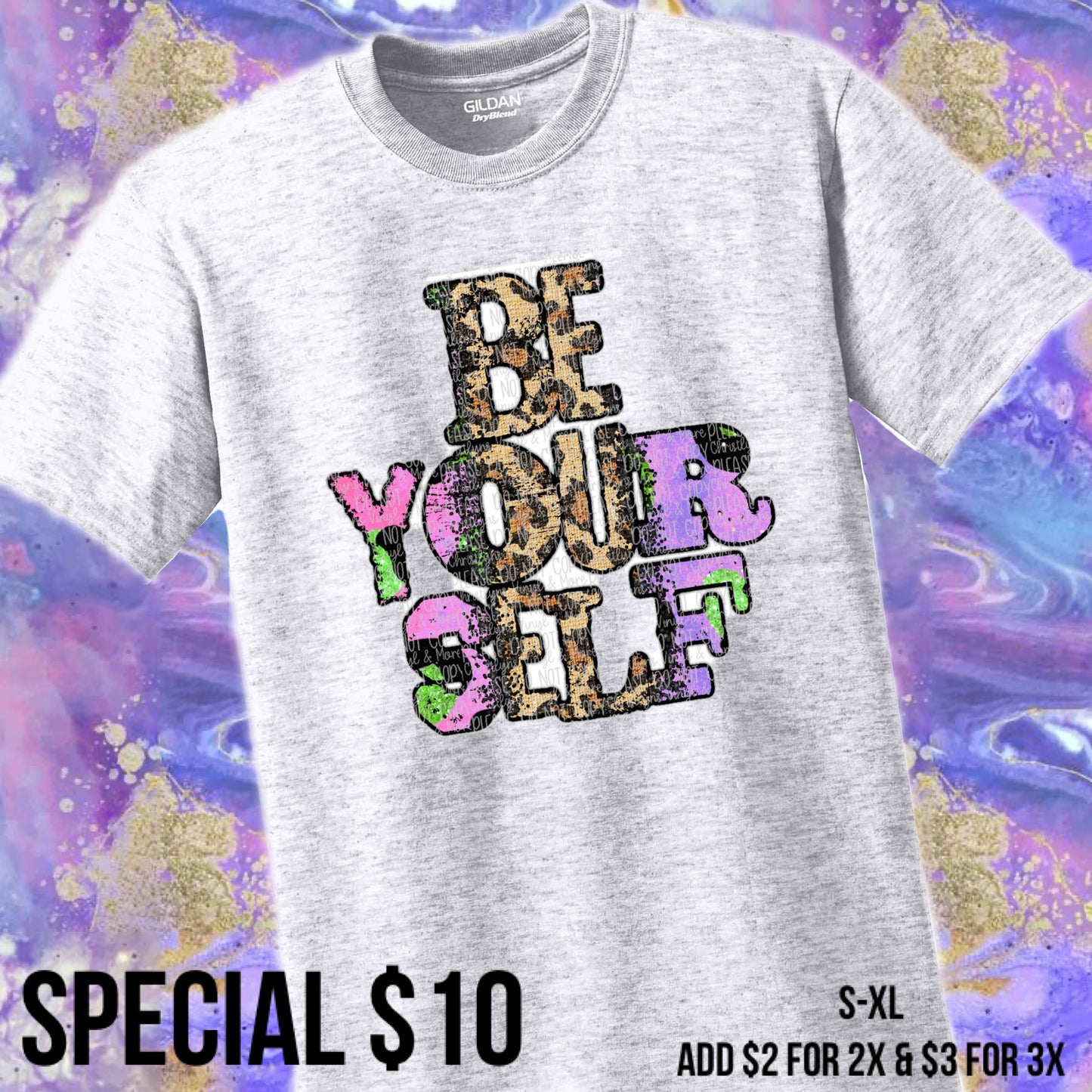 Be Yourself Purple Leopard White, Ash Grey Tee or Sublimation Transfer Only