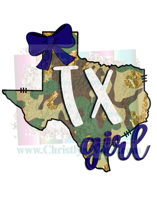 Camo States Girl Bow Custom Sublimation Transfer