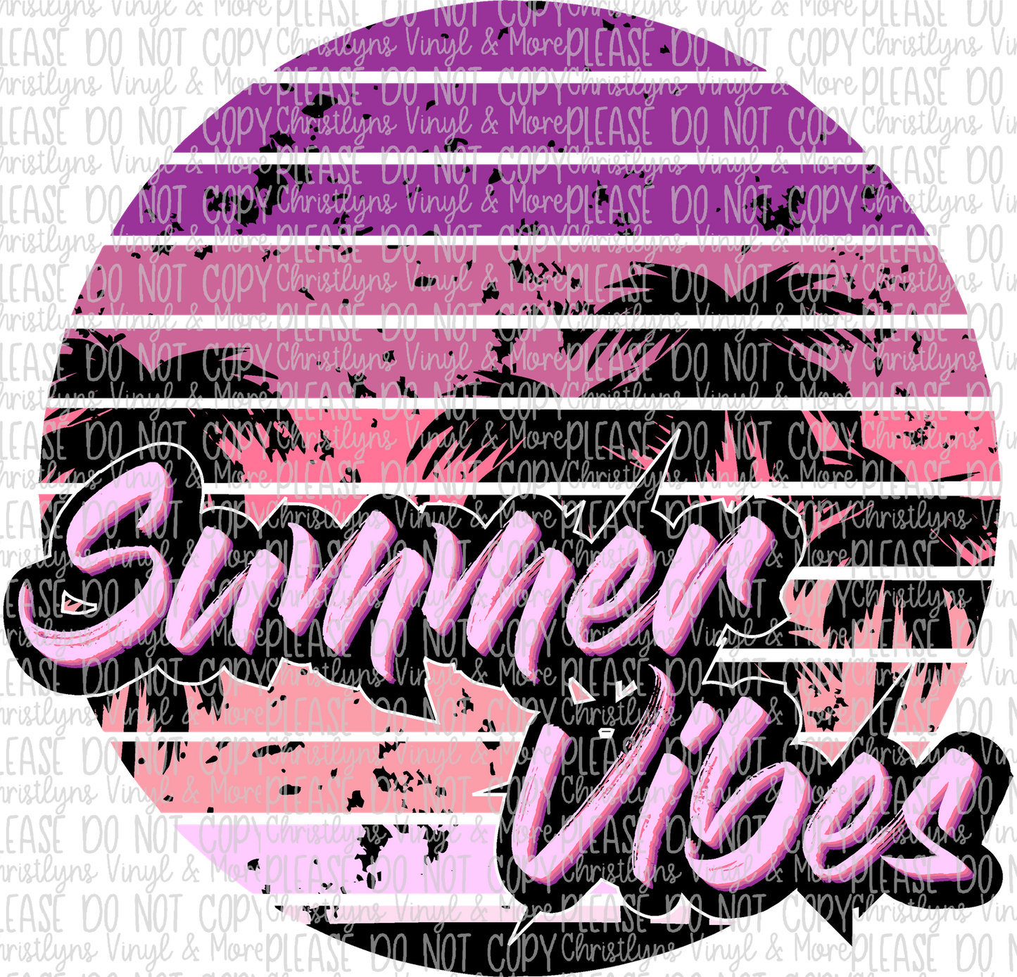 Summer Vibes Circle Palm Trees Sublimation Transfer