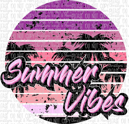 Summer Vibes Circle Palm Trees Sublimation Transfer